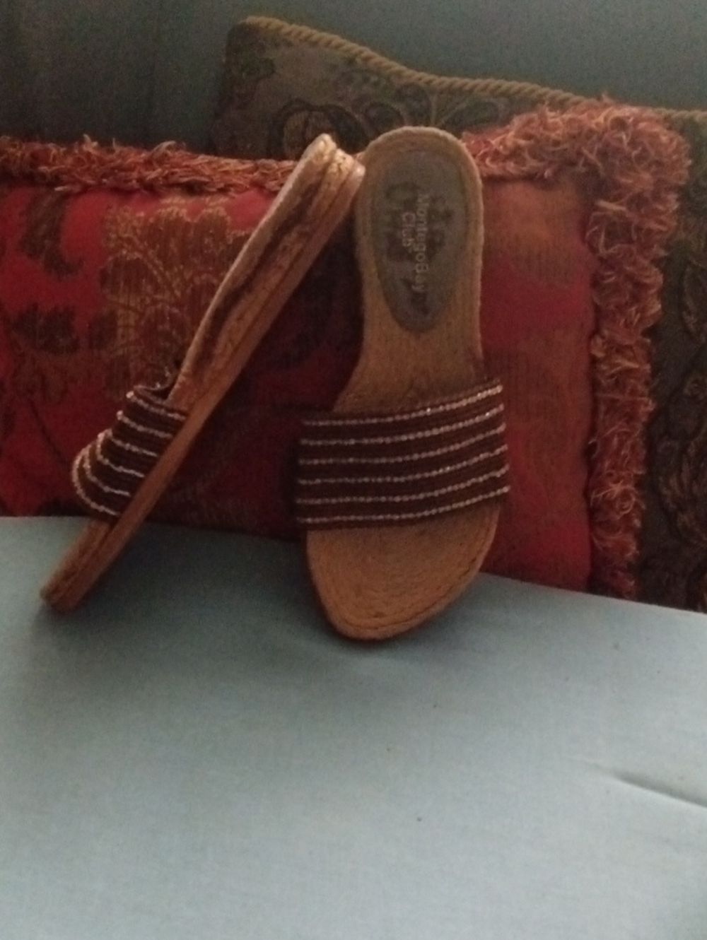 Montego Bay Club Brown Woven Slide Sandals with Stripe Accent